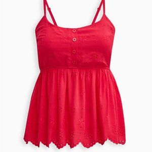 Button Front Peplum - Eyelet Raspberry Red - Size 2